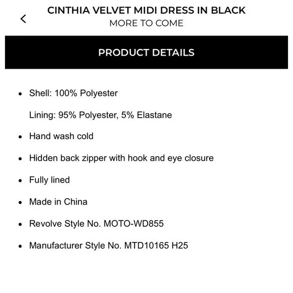 NWT More To Come Cinthia Velvet Dress Size S - Picture 4 of 8